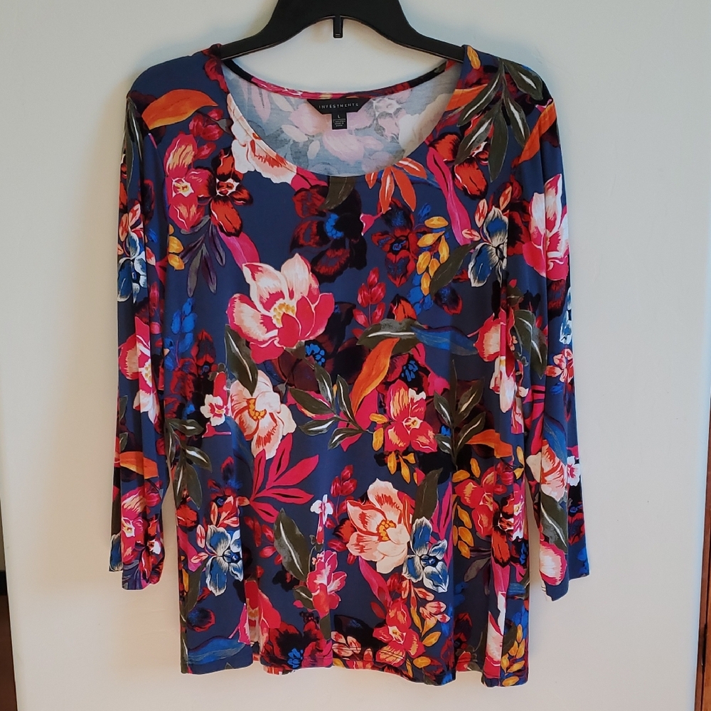 Multicolor Floral Popover Top 3/4 Sleeve Large